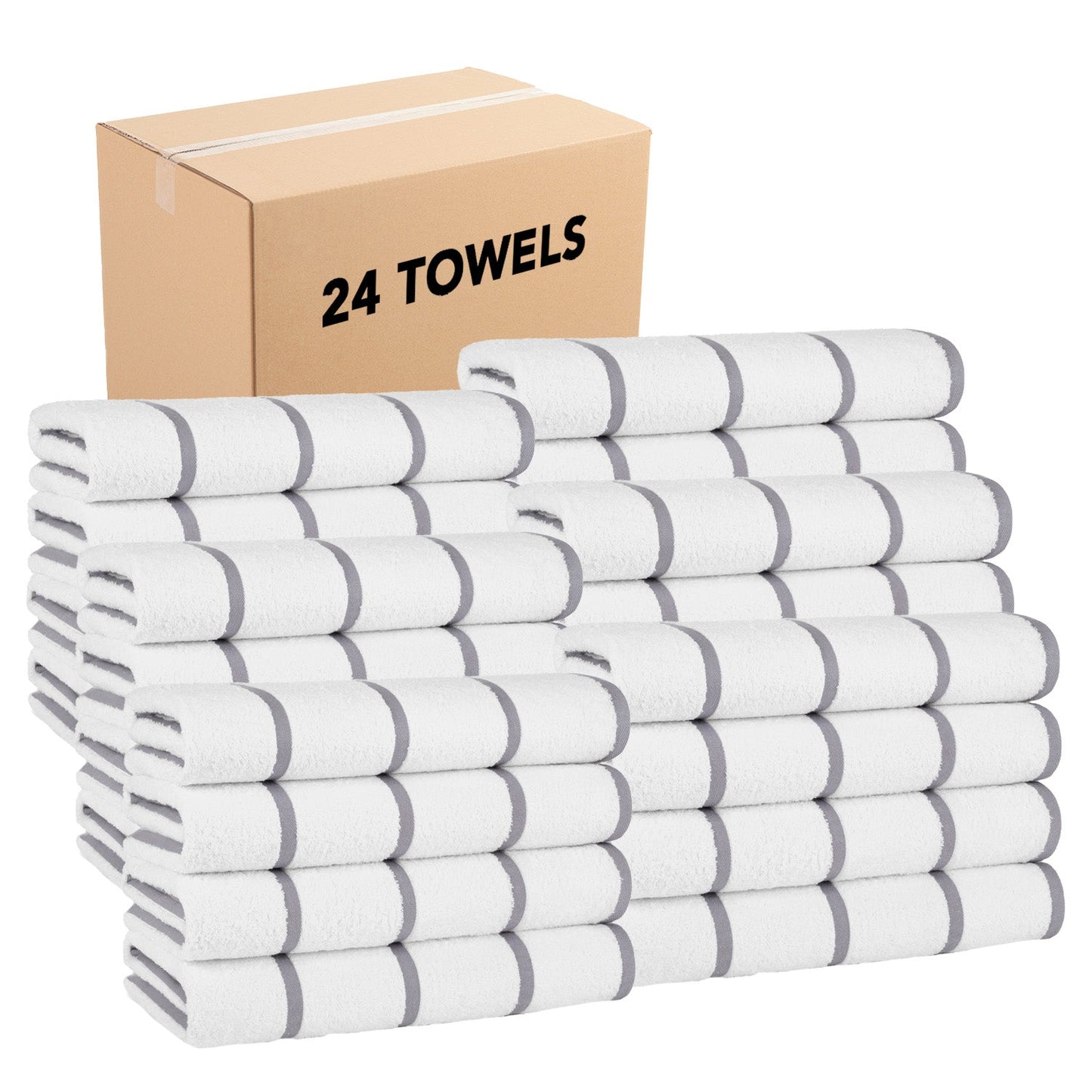 Hospeco® Las Rayas Beach Towel 30x60 Light Grey, 4/Pack (HOSBT-HS3060-15LG)