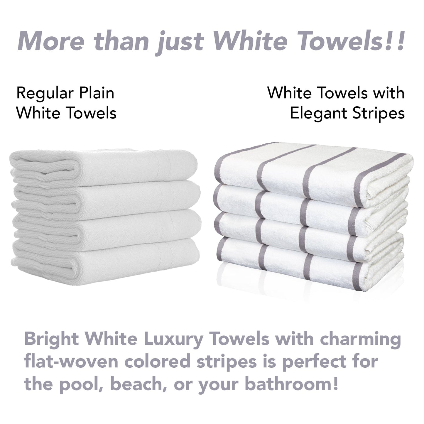 Hospeco® Las Rayas Beach Towel 30x60 Light Grey, 4/Pack (HOSBT-HS3060-15LG)