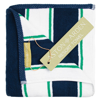 Aston & Arden Pinstriped Beach Towel 35x70 Navy/Green (P-BT-PNS-25BMN)