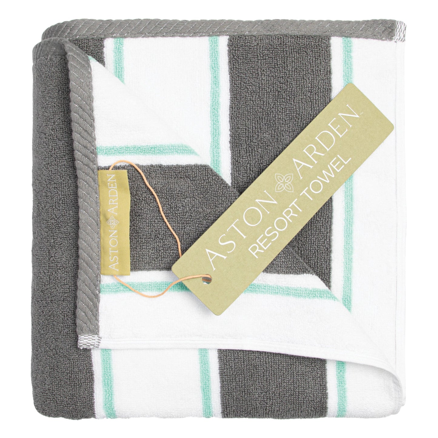 Aston & Arden Pinstriped Beach Towel 35x70 Grey/Green (P-BT-PNS-25GYY)