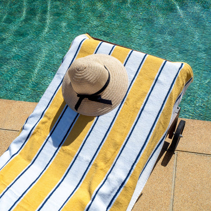 Arkwright Home® Aston & Arden Pinstriped Beach Towel 35x70 Yellow/Navy, Case of 8 (BT-PINSTR-25YN-CS)