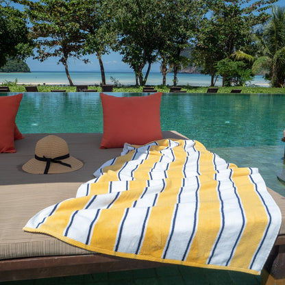 Arkwright Home® Aston & Arden Pinstriped Beach Towel 35x70 Yellow/Navy, Case of 8 (BT-PINSTR-25YN-CS)