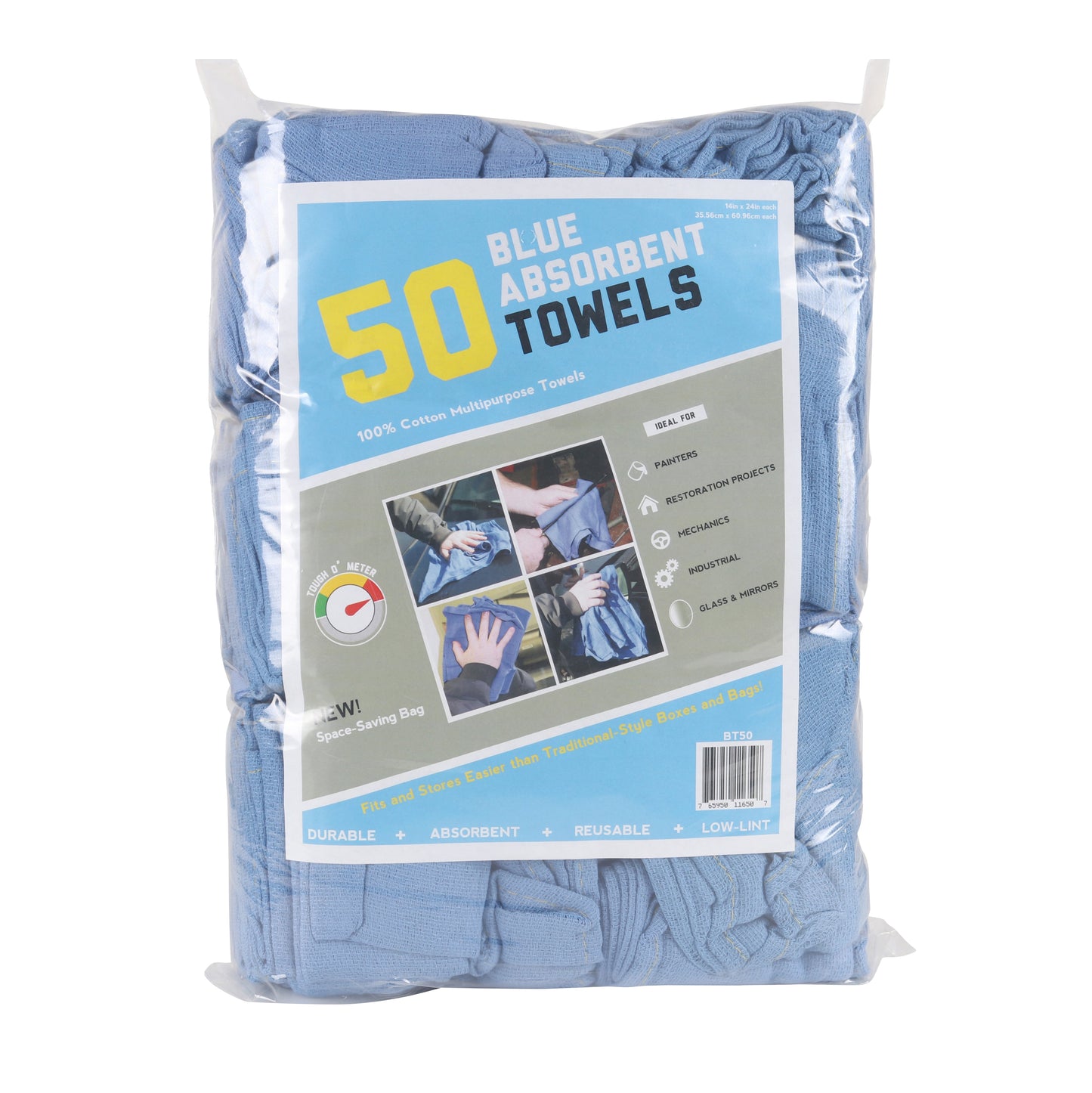 Hospeco® Huck Cleaning Towels, 14x24 Blue, Bag of 50 (PNP-BT50)
