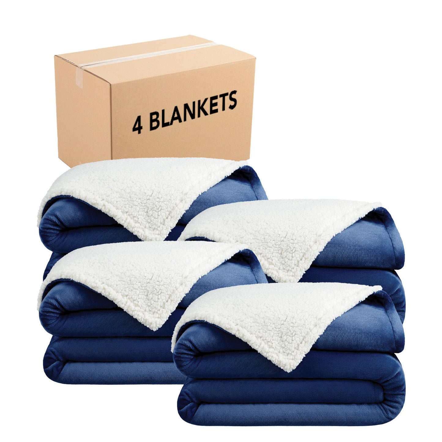 Arkwright Home® Host & Home Plush to Sherpa Bed Blanket Queen Navy, 4/Case (BLKT-PF-9090-NV)