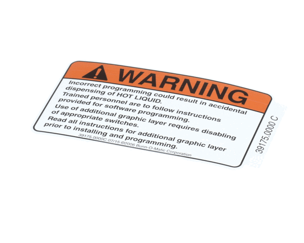 Bunn 39175.0000 Decal, Warning Overlay Graphic (BU39175-0000)