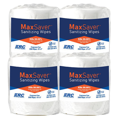ERC Wiping Products MaxSaver Sanitizing Wipes, 2000/Roll, Case of 4 Rolls (HOSBW8000)