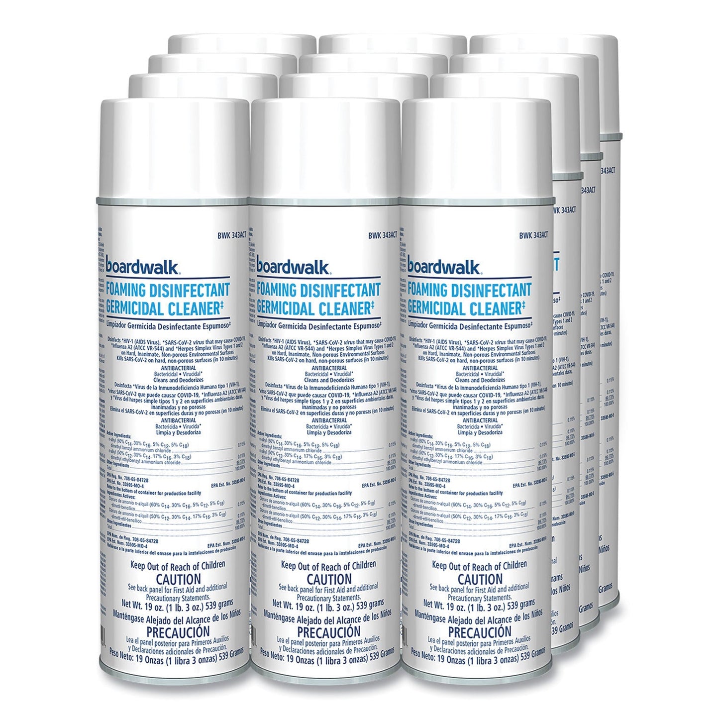 Boardwalk® Foaming Disinfectant Germicidal Cleaner, Flowery Scent, 19 oz Aerosol Can, 12/Carton (BWK343ACT)