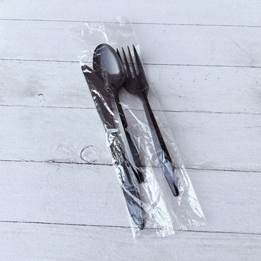 Boardwalk Three-Piece Cutlery Kit, Fork/Knife/Teaspoon, Polystyrene, Black, 250/Carton (BWK3KITBLPS)