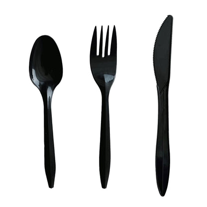 Boardwalk Three-Piece Cutlery Kit, Fork/Knife/Teaspoon, Polystyrene, Black, 250/Carton (BWK3KITBLPS)