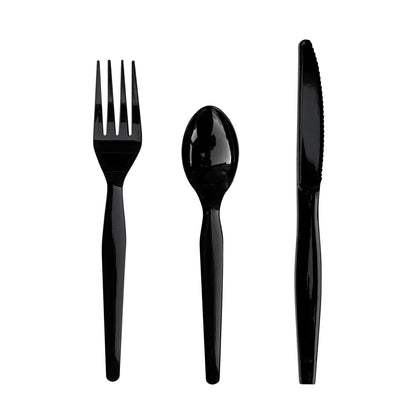 Boardwalk Three-Piece Cutlery Kit, Fork/Knife/Teaspoon, Heavyweight, Black, 250/Carton (BWK3KITHVYBL)
