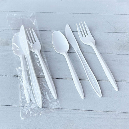 Boardwalk Three-Piece Cutlery Kit, Fork/Knife/Teaspoon, Mediumweight, White, 250/Carton (BWK3KITWHPS)