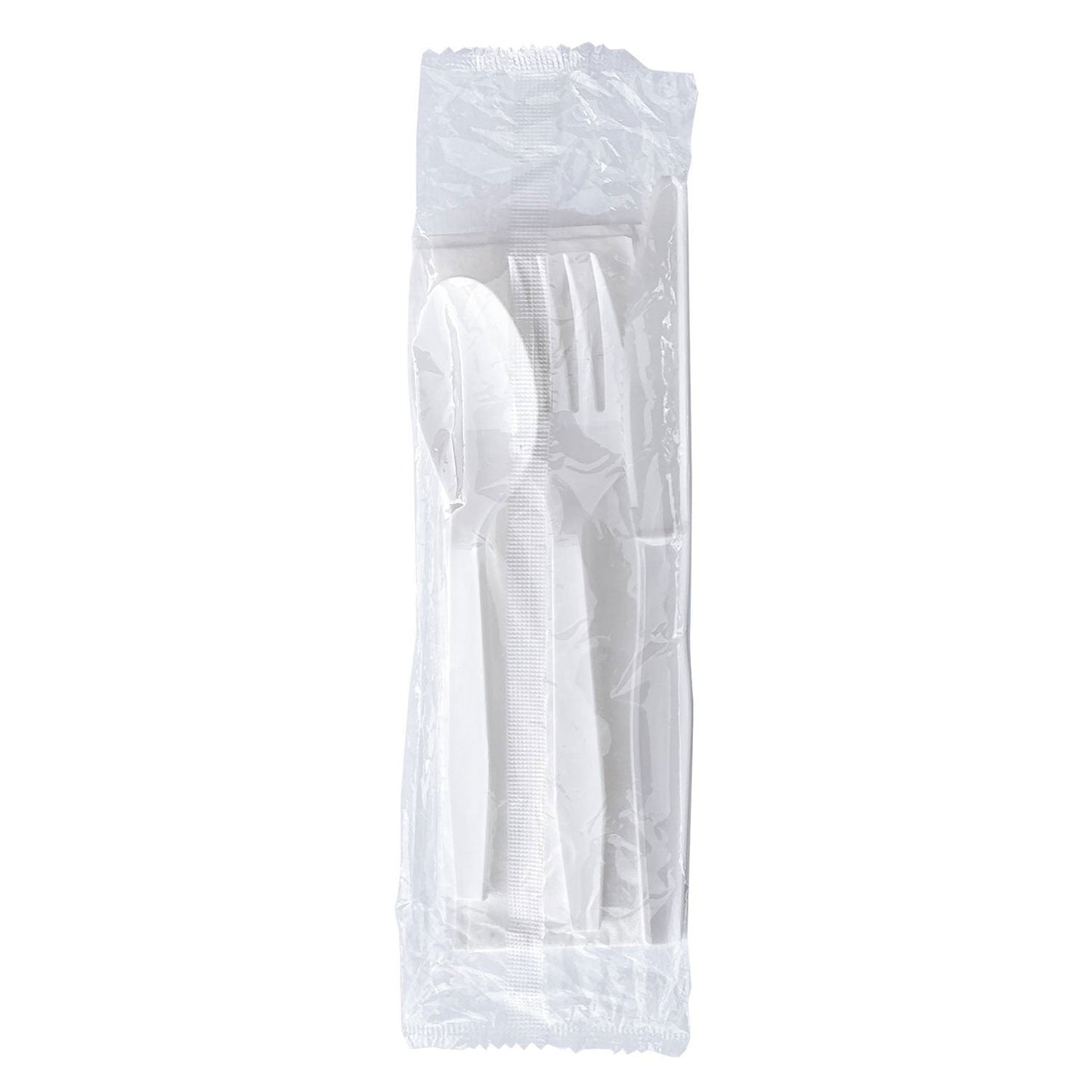 Boardwalk® Four-Piece Cutlery Kit, Fork/Knife/Napkin/Teaspoon, Mediumweight, Polystyrene, White, 250/Carton (BWK4KITWHPS)