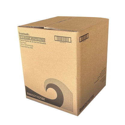 Boardwalk Wrapped Giant Straws, 10.25", Polypropylene, Black, 1,200/Carton (BWKGST1025BK)