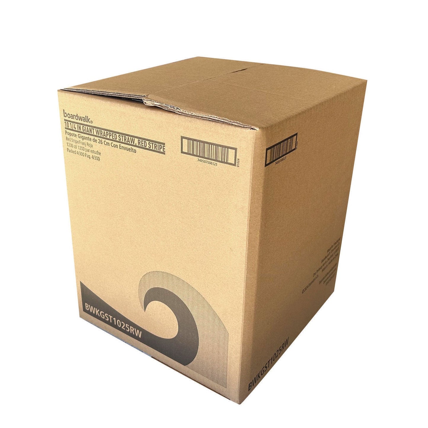 Boardwalk Wrapped Giant Straws, 10.25", Polypropylene, Red/White Striped, 1,200/Carton (BWKGST1025RW)