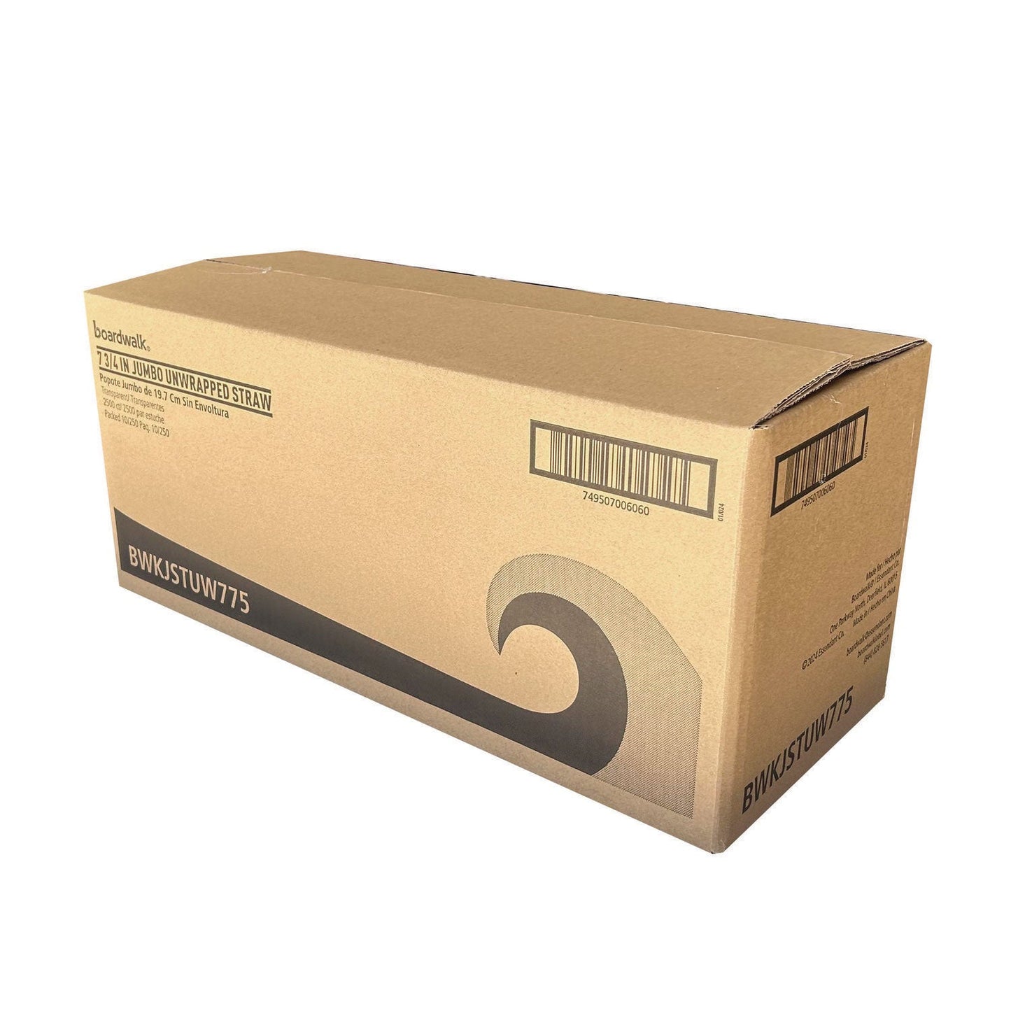Boardwalk Jumbo Straws, 7.75", Polypropylene, Clear, 2,500/Carton (BWKJSTUW775)
