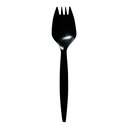 Boardwalk Mediumweight Wrapped Polypropylene Cutlery, Spork, Black, 1,000/Carton (BWKSPORKBLPPIW)