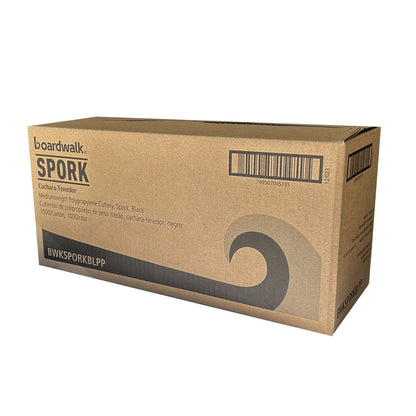 Boardwalk Mediumweight Polypropylene Cutlery, Spork, Black, 1,000/Carton (BWKSPORKBLPP)
