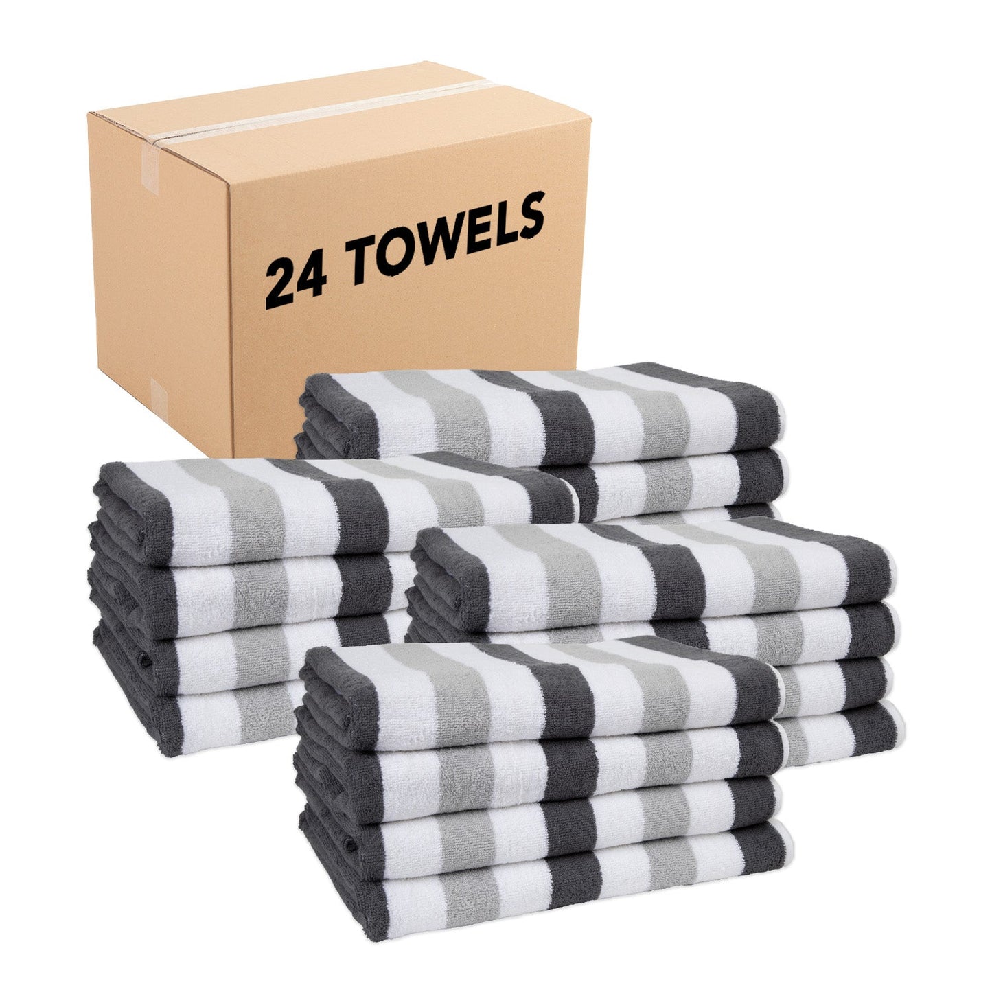 Hospeco® Cabo Cabana Beach Towel 30x70 Black/Grey, 4/Pack (CABOCABANA-BK/GY)