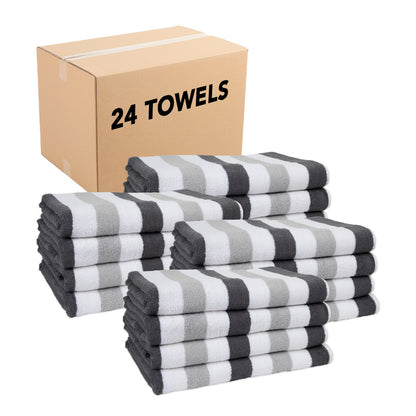Hospeco® Cabo Cabana Beach Towel 30x70 Black/Grey, 4/Pack (CABOCABANA-BK/GY)