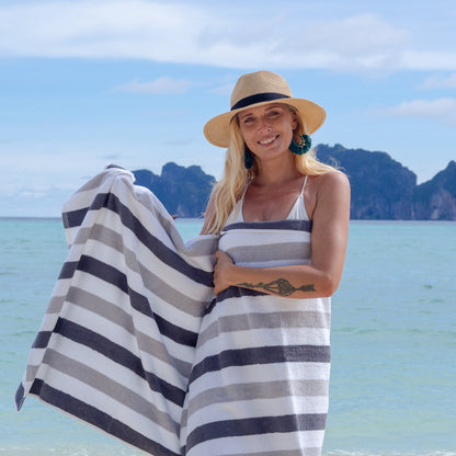 Hospeco® Cabo Cabana Beach Towel 30x70 Black/Grey, 24/Case (HOSCABOCABANA-BK-GY-CS)