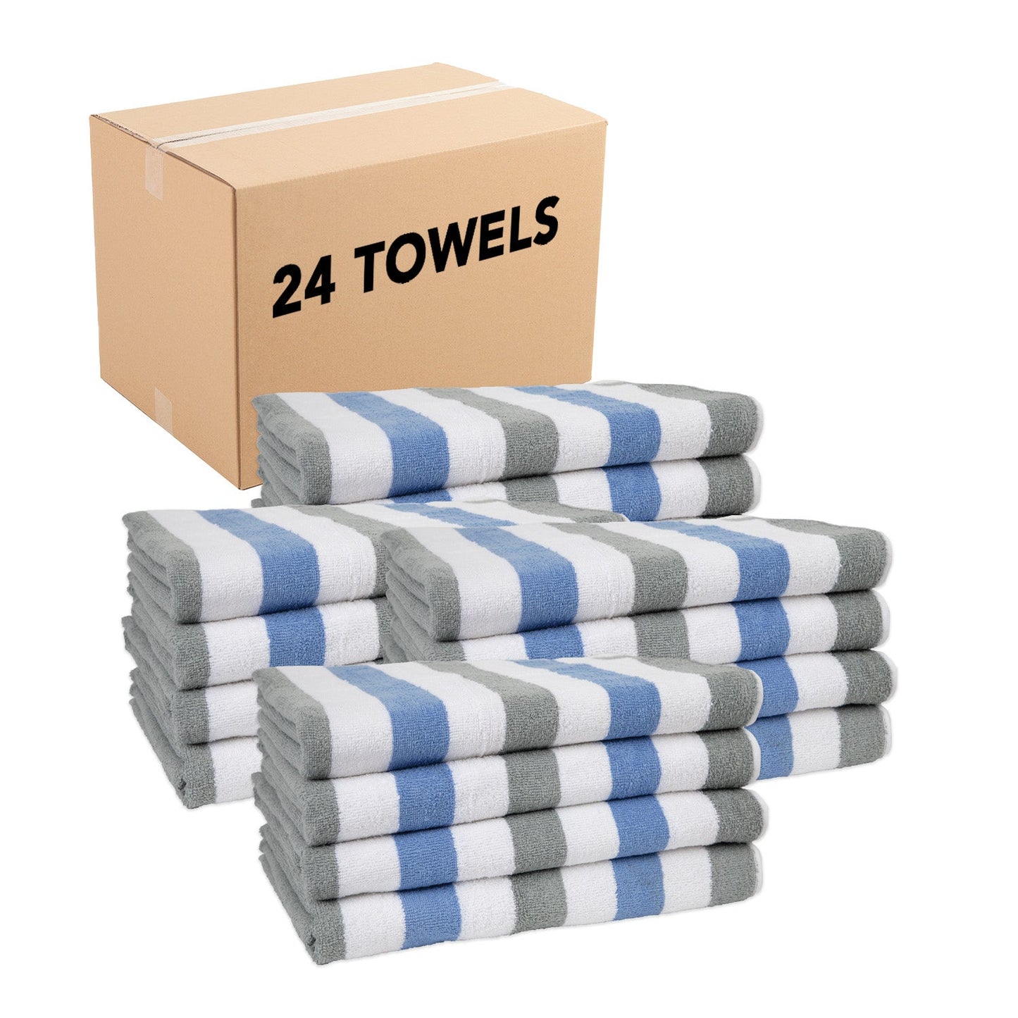 Hospeco® Cabo Cabana Beach Towel 30x70 Grey/Navy, 4/Pack (CABOCABANA-GY/NV)