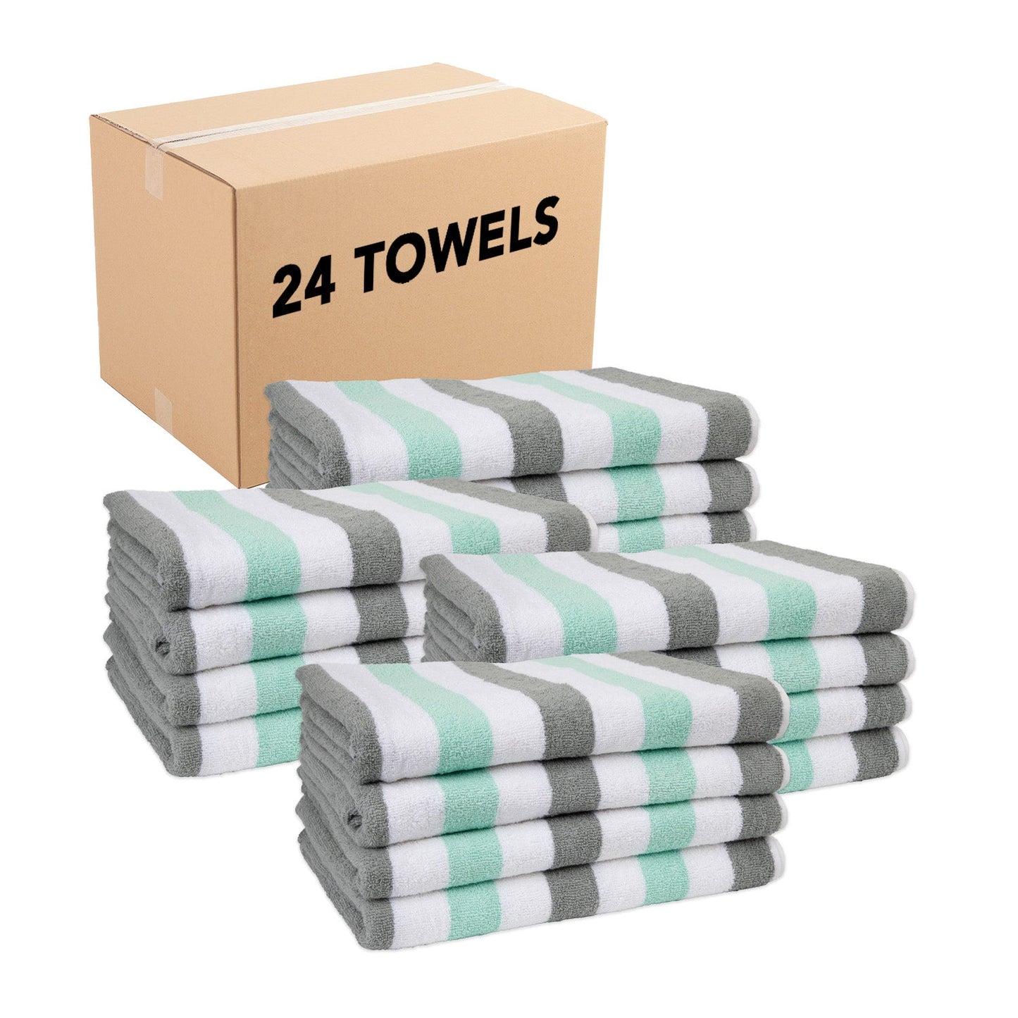 Hospeco® Cabo Cabana Beach Towel 30x70 Grey/Green, 4/Pack (CABOCABANA-GY/GR)