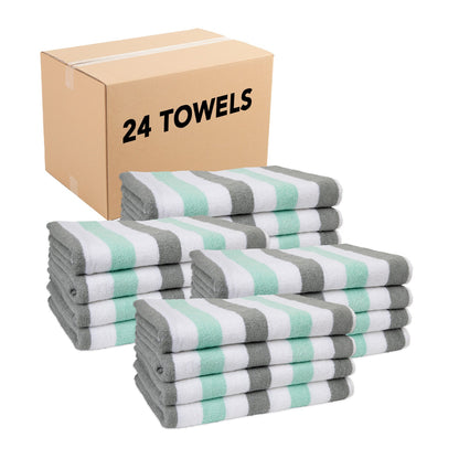 Hospeco® Cabo Cabana Beach Towel 30x70 Grey/Green, 4/Pack (CABOCABANA-GY/GR)