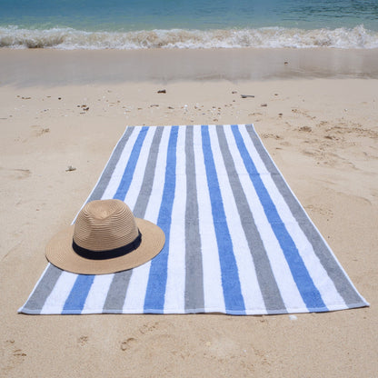 Hospeco® Cabo Cabana Beach Towel 30x70 Grey/Navy, 4/Pack (CABOCABANA-GY/NV)