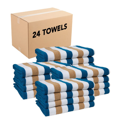Hospeco® Cabo Cabana Beach Towel 30x70 Navy/Beige, 4/Pack (CABOCABANA-NV/BG)