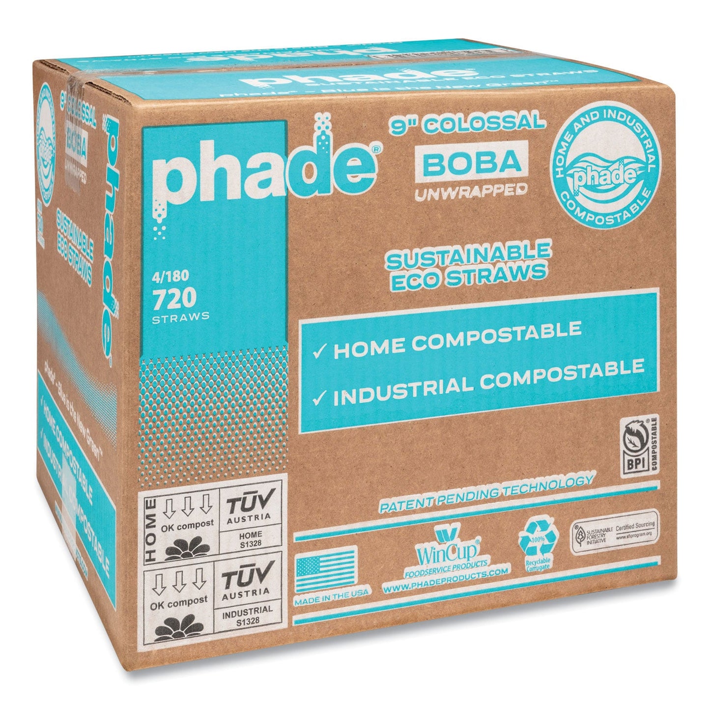 phade Marine Biodegradable Straws, Boba Straws, 9", Ocean Blue, 720/Carton (CAR511207)