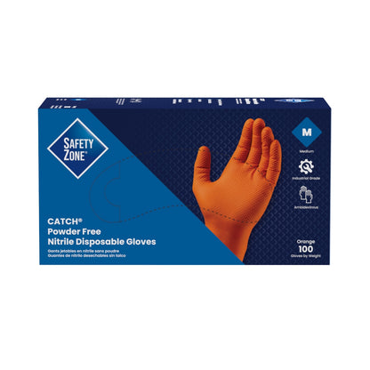 Safety Zone® Nitrile Powder Free 9 mil Textured Gloves, Orange, Med, Case of 1000 (SZNCAT455)