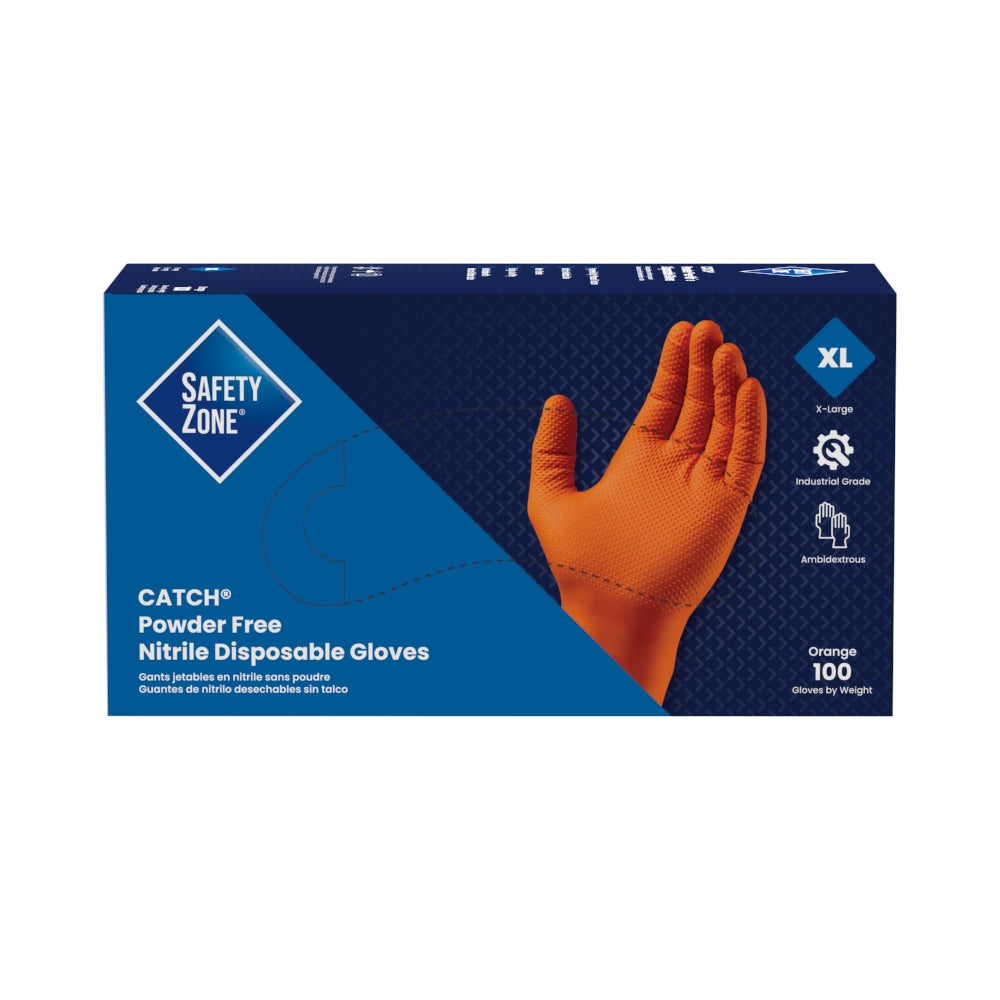 Safety Zone® Nitrile Powder Free 9 mil Textured Gloves, Orange, XL, Case of 1000 (SZNCAT458)