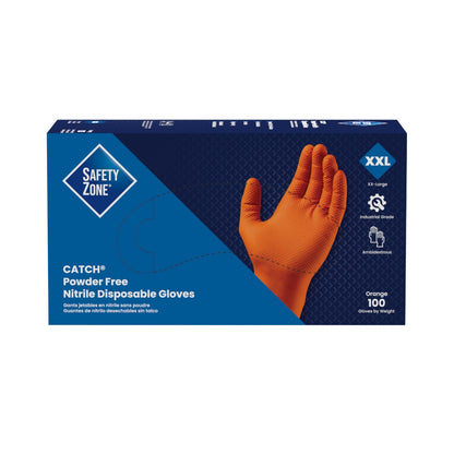 Safety Zone® Nitrile Powder Free 9 mil Textured Gloves, Orange, 2XL, Case of 1000 (SZNCAT459)