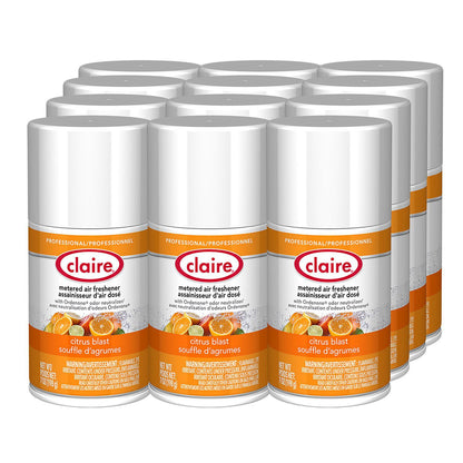 Claire Metered Air Freshener, 7 oz Aerosol Spray, Citrus Blast, 12/Carton (CGC112)