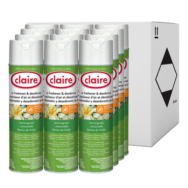 Claire Aerosol Air Freshener and Deodorizer, Lemongrass Citronella, 12 oz Aerosol Spray, 12 Cans (CGC1307)