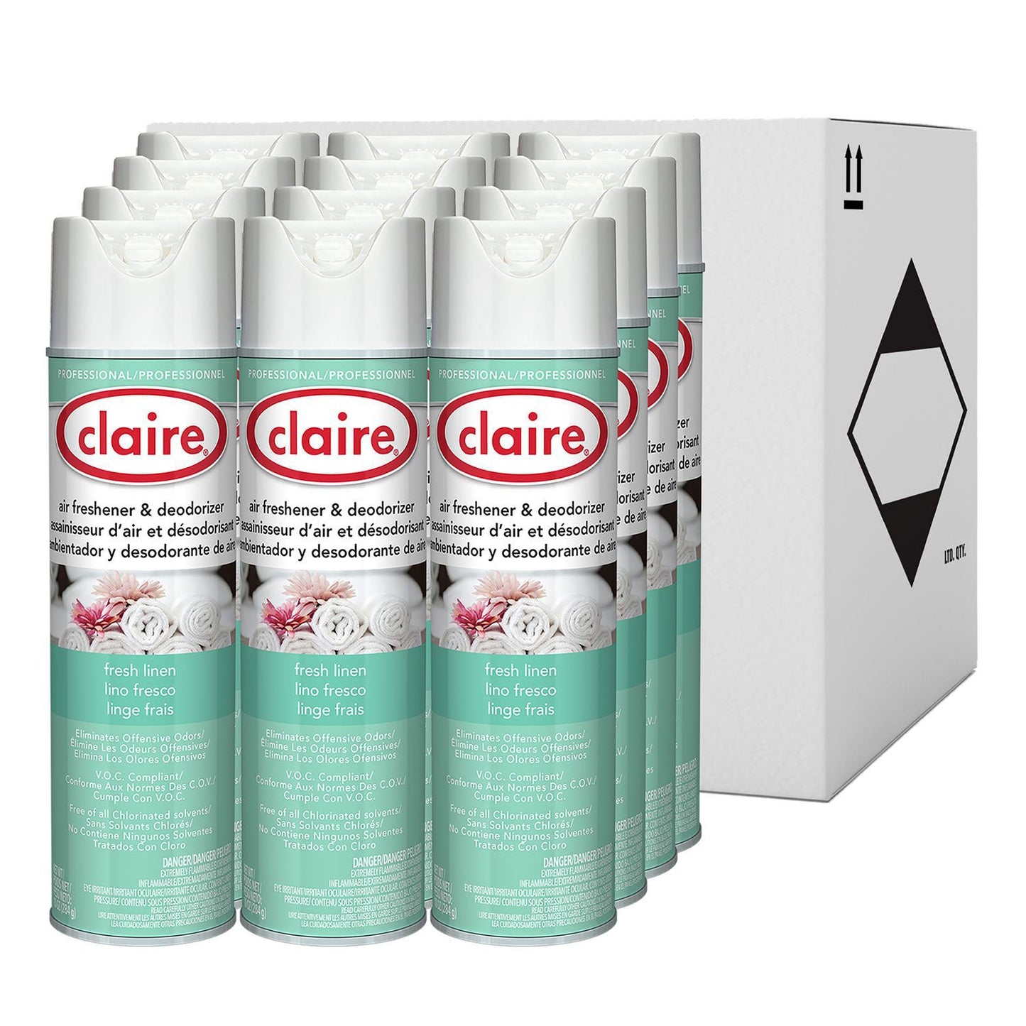 Claire Aerosol Air Freshener and Deodorizer, Fresh Linen, 10 oz Aerosol Spray, 12 Cans (CGC163)