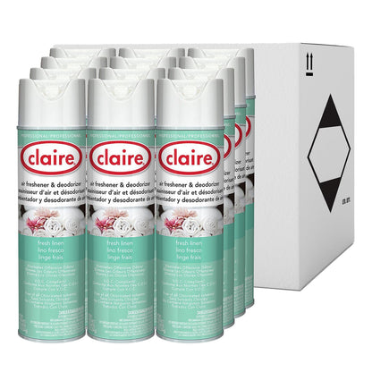 Claire Aerosol Air Freshener and Deodorizer, Fresh Linen, 10 oz Aerosol Spray, 12 Cans (CGC163)