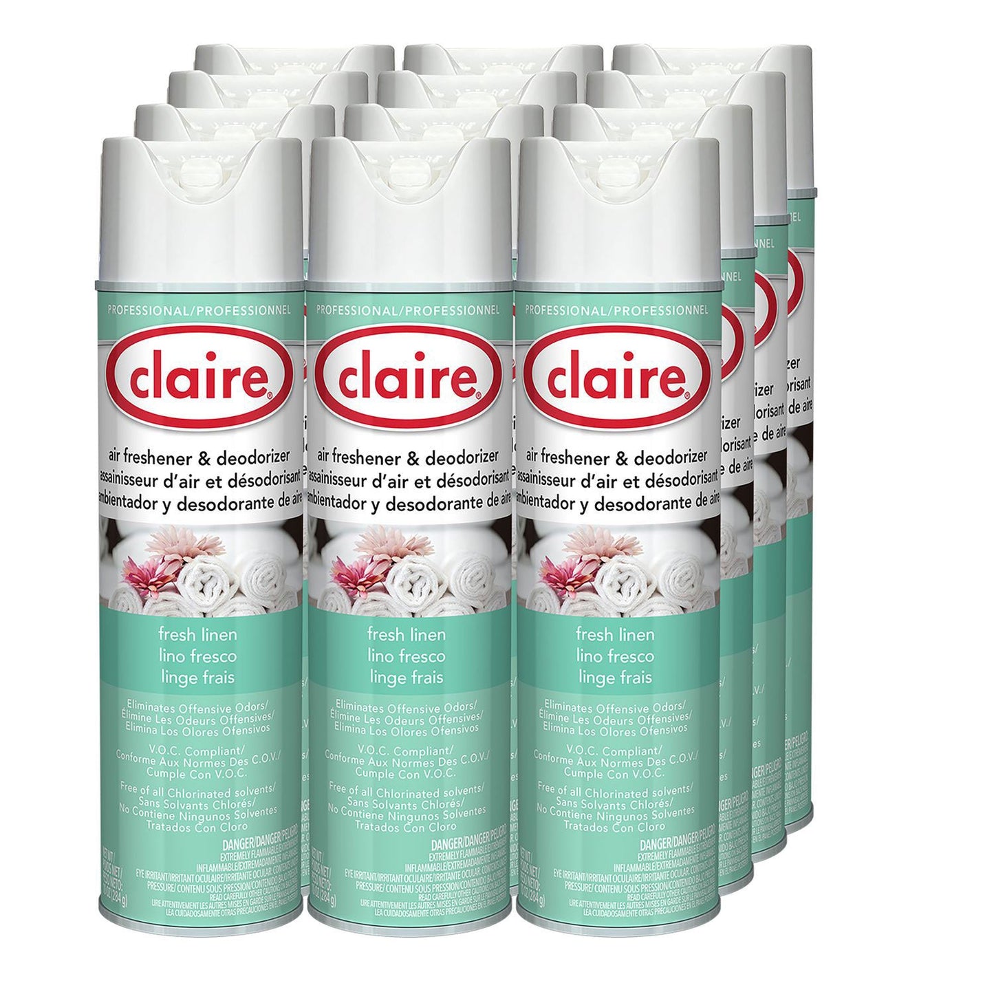 Claire Aerosol Air Freshener and Deodorizer, Fresh Linen, 10 oz Aerosol Spray, 12 Cans (CGC163)