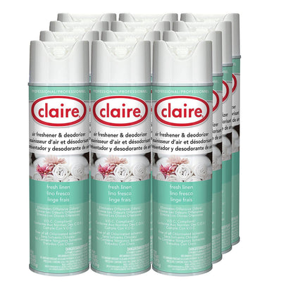 Claire Aerosol Air Freshener and Deodorizer, Fresh Linen, 10 oz Aerosol Spray, 12 Cans (CGC163)
