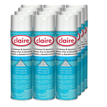 Claire Aerosol Air Freshener and Deodorizer, Tropic Breeze, 10 oz Aerosol Spray, 12 Cans (CGC165)