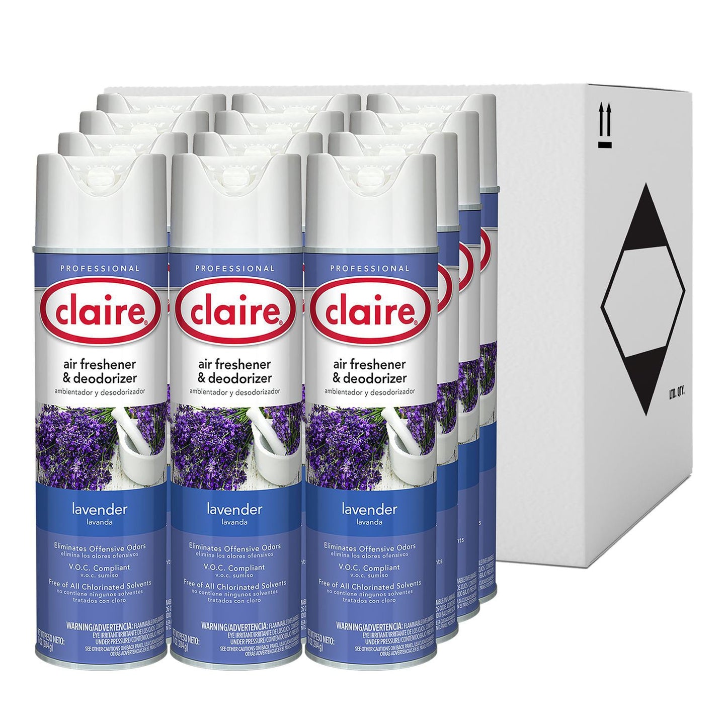 Claire Aerosol Air Freshener and Deodorizer, Lavender, 10 oz Aerosol Spray, 12 Cans (CGC191)