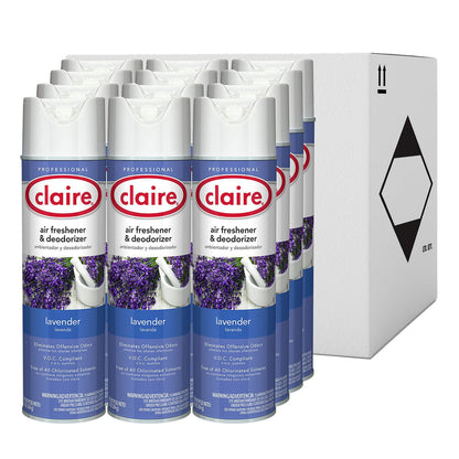 Claire Aerosol Air Freshener and Deodorizer, Lavender, 10 oz Aerosol Spray, 12 Cans (CGC191)