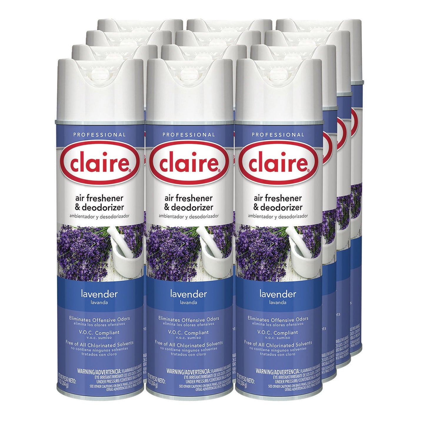 Claire Aerosol Air Freshener and Deodorizer, Lavender, 10 oz Aerosol Spray, 12 Cans (CGC191)