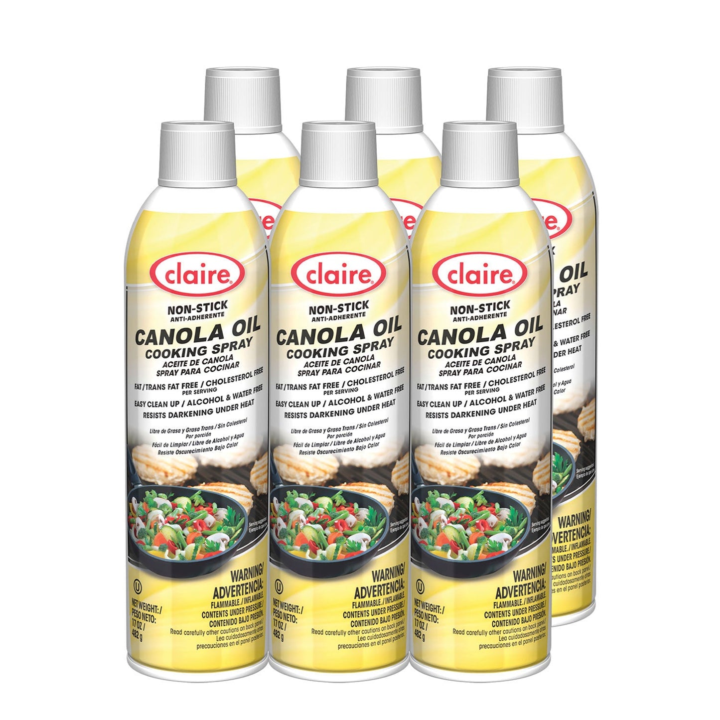 Claire Canola Oil Cooking Spray, 17 oz Aerosol Spray Can, 6/Carton (CGC8276)