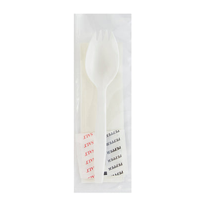 Safety Zone® Medium PP Spork Napkin 8x10 Salt Pepper White, 2.7g, Case of 1000 (SZNCKPPMW110-1)
