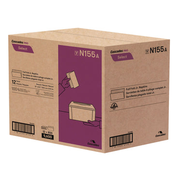 Cascades Select Full Fold II Napkins, 1-Ply, 12 x 8.5, White, 800/Pack, 12 Packs/Carton (CSDN155)