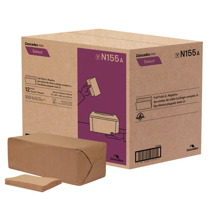Cascades Select Full Fold II Napkins, 1-Ply, 12 x 8.5, White, 800/Pack, 12 Packs/Carton (CSDN155)