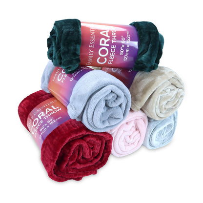 Arkwright Home® Family Essentials Coral Fleece Throw 50x60 Assorted, 12/Case (FLEECE-CORAL50X60-CS)