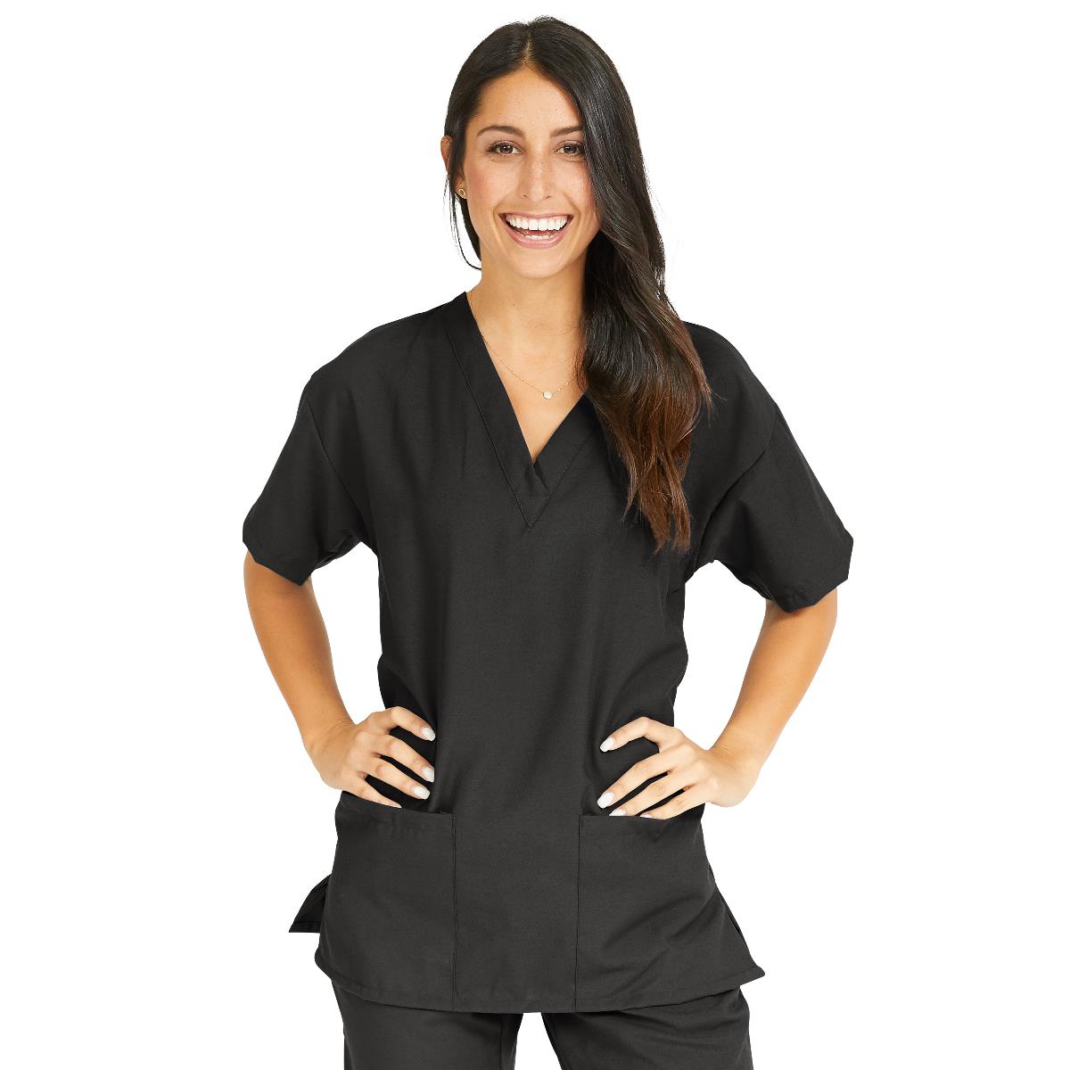 performax-womens-v-neck-2-pocket-tunic-scrub-top-size-m-black-1-ea-839dkwm_1