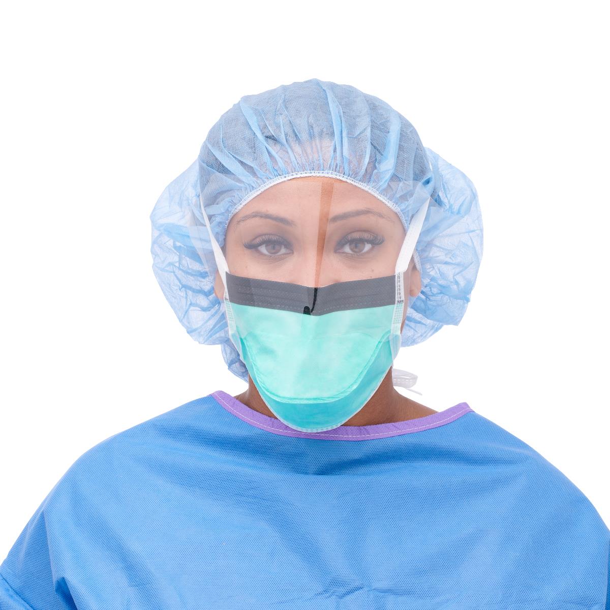 astm-level-1-duckbill-surgical-face-mask-with-ties-eye-shield-anti-fog-foam-strip-green-100-cs-non27411_1